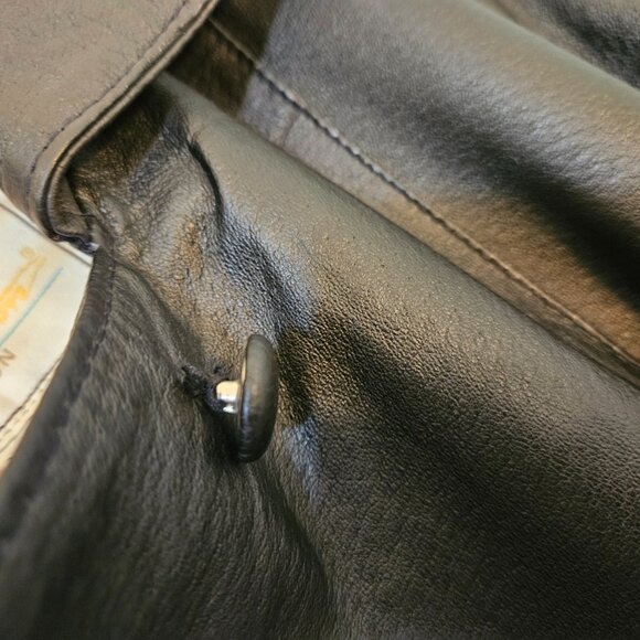 VTG MED Classic Laura Winston Black Leather Women's Button Up Long Trench Coat - Picture 7 of 16